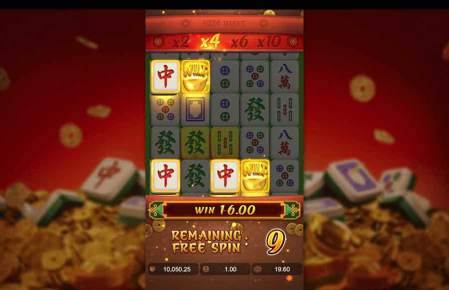 3 Scatter symbols appearing in view during the base game play on Mahjong Ways will trigger the bonus feature and award 12 free spins