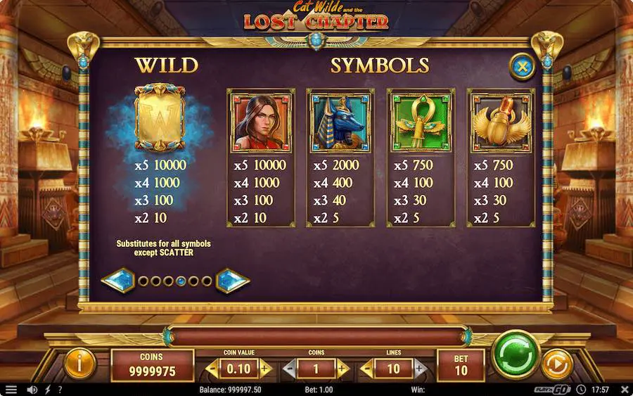 Paytable For Cat Wilde And The Lost Chapter Slot