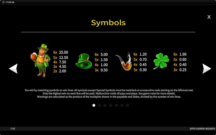 Paytable For Super Rainbow Megaways Slot