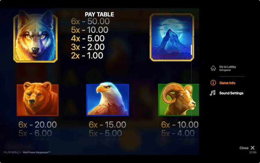 Paytable For Wolf Power Megaways Slot