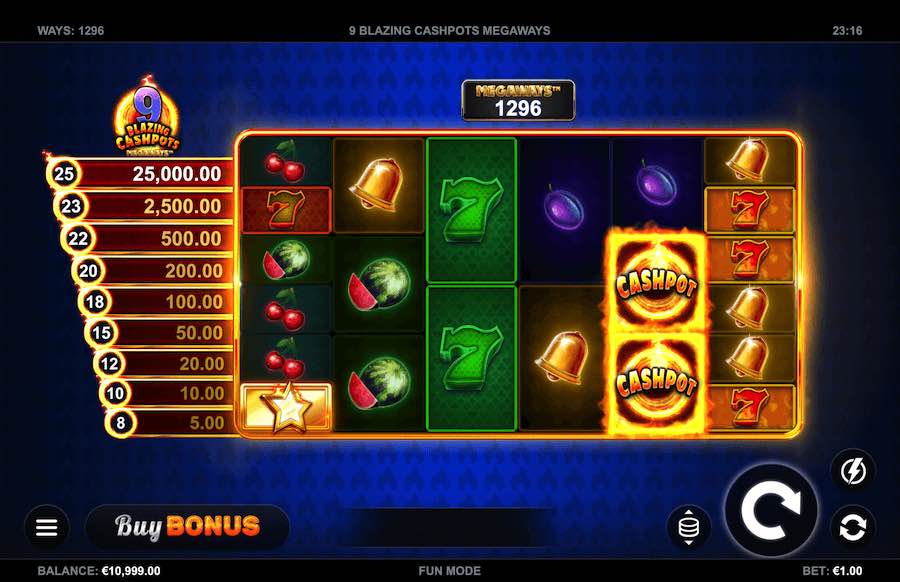 9 Blazing Cashpots Megaways Slot Base Game