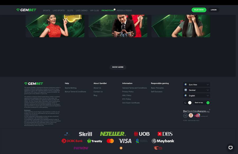 Deposits And Withdrawals At Gembet Casino