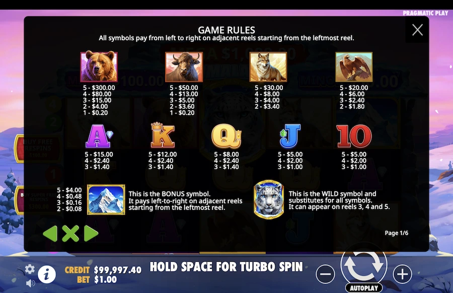 Himalayan Wild slot paytable