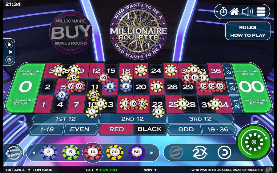 Place Bets On The Famous Roulette Wheel Whilst Playing Who Wants To Be A Millionaire Roulette Game